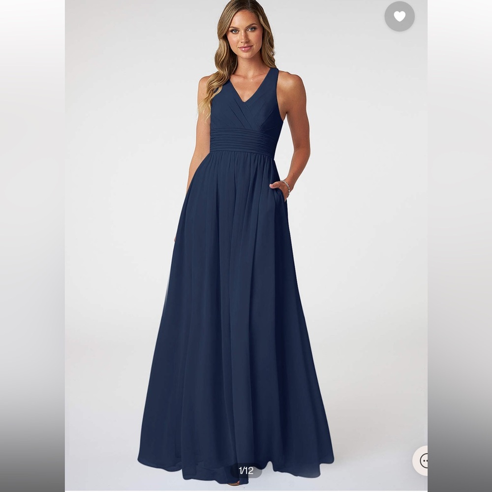 Azazie Natasha A-line pleated dark navy chiffon dress
